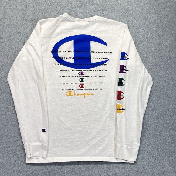 Champion Retro Graphic T-Shirt Men’s M White Multi-Color Long-Sleeve - Picture 5 of 11